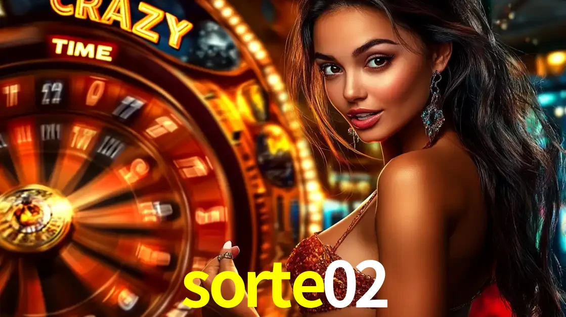 Mulher ao lado da roda de prêmios do jogo de cassino ao vivo Crazy Time, um dos shows de jogos mais emocionantes oferecidos pela plataforma de apostas sorte02.
