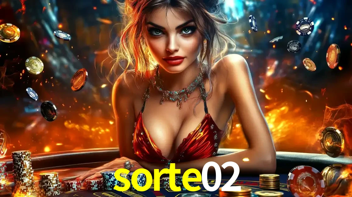 Mulher em uma mesa de cassino com pilhas de fichas e um fundo de fogo, pronta para uma rodada de altas apostas nos jogos de mesa emocionantes do cassino sorte02.