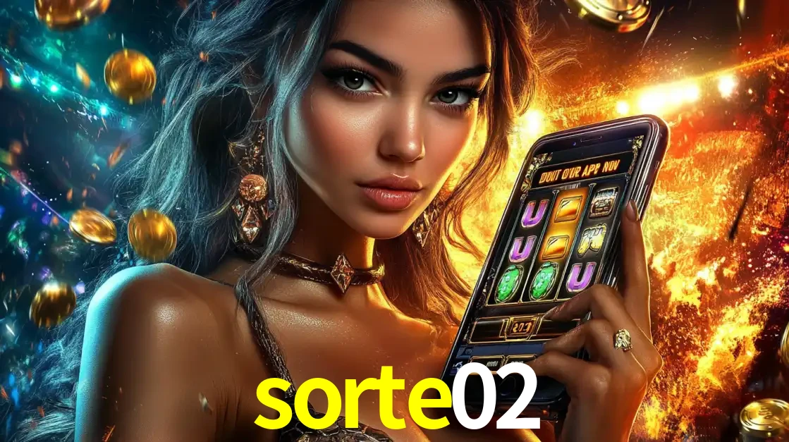 Mulher elegante mostrando um jogo de caça-níqueis em seu smartphone, destacando a experiência de cassino móvel oferecida pelo aplicativo sorte02.